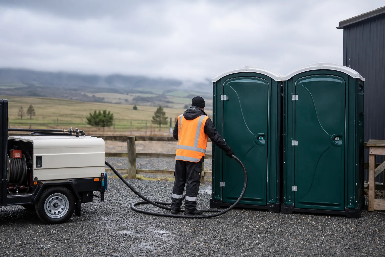 Portable toilet cleaning on a Southland worksite
