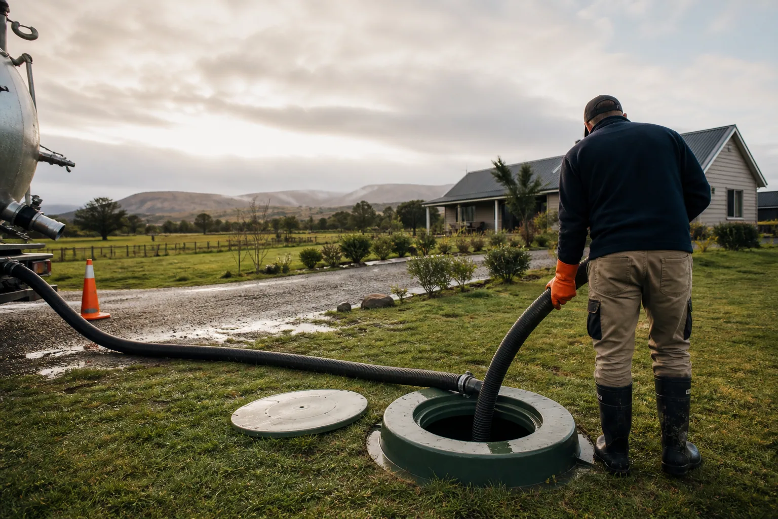 Septic tank cleaning on a rural Southland property